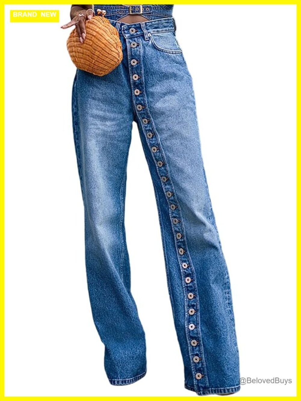 High Waisted Straight Leg Jeans Button Down Wide Leg Denim Pants